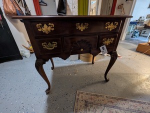 lot 73U image: Queen Anne Style Mahogany Lowboy with Brass Hardware