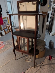 lot 74U image: Antique Wood and Glass Display Cabinet with Mirrored Back