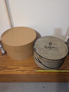 lot 75U image: Set of 2 Decorative Hat Boxes, Cardboard and Wood