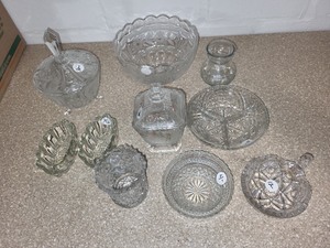 lot 24E image: Collection of Assorted Vintage Pressed Glassware and Candy Dishes
