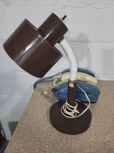 lot 45B image: Vintage Adjustable Brown Desk Lamp and 3 Rotary Telephones