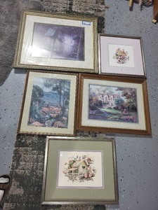 lot 74E image: Set of 5 Framed Artwork Prints with Cottage and Nature Themes