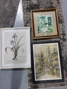 lot 76E image: Collection of 3 Framed Art Prints and Lithographs, Including Signed Piece and Botanical Illustration