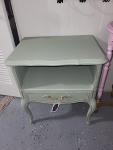 lot 101 image: Vintage French Provincial Nightstand with Drawer and Open Shelf