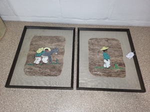 lot 107 image: Pair of Framed Mexican Folk Art Paintings on Bark Paper
