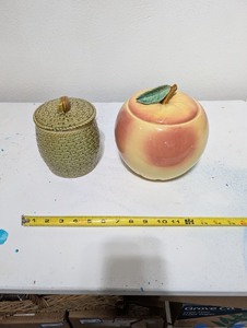 lot 62B image: Set of 2 Ceramic Canisters Including Apple and Basket Weave Design