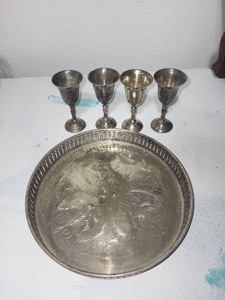 lot 124B image: Collection of Silver Plate Goblets with Tray