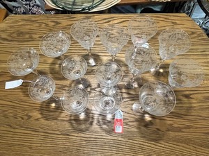 lot 38B image: Set of Vintage Acid Etched Crystal Glasses