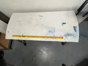 lot 48B image: Rolling Work Table with Paint Marks and Wheels