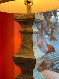 lot 178 image: Distressed Metal Table Lamp with Drum Shade