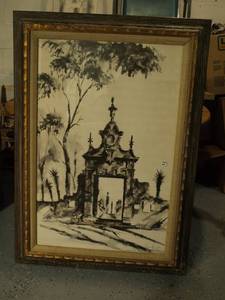 lot 185E image: Framed Black and White Architectural Artwork Print