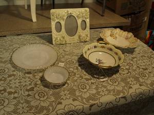 lot 196 image: Assorted Decorative Porcelain Display Bowls, Plates, and Ornate Photo Frame