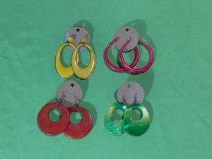 lot 219 image: Collection of 4 Pairs of Vintage Colorful Hoop and Drop Earrings