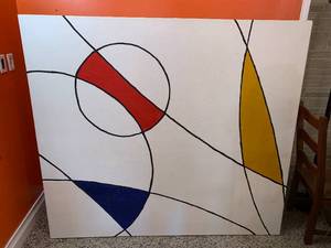 lot 180 image: Large Abstract Modern Canvas Artwork with Geometric Design