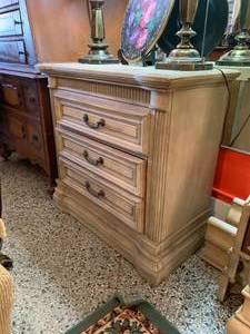 lot 201 image: Vintage Wooden Nightstand with Three Drawers
