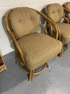 lot 183 image: 5-Piece Rattan Dining Set with Glass Top Table and Cushioned Chairs