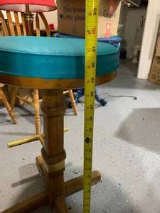 lot 191 image: Pair of Vintage Wooden Bar Stools with Upholstered Seats