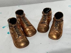 lot 40E image: Pair of Vintage Bronze Baby Shoes with Laces, Marked 4522 and 4523