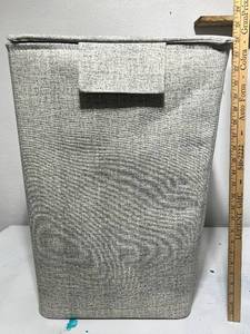 lot 43E image: Gray Fabric Laundry Hamper with Lid