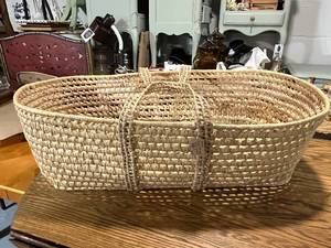 lot 52 image: Woven Moses Basket Bassinet with Handles
