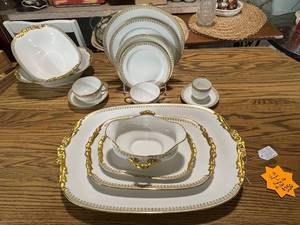 France J.P. Limoges Gold Trim 110 Piece Dinnerware Set