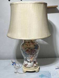 lot 112 image: Glass Table Lamp with Seashells and Fabric Shade