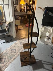 lot 8 image: Modern Wood and Metal Corner Shelving Unit