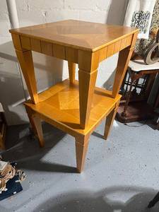 lot 17K image: Pair of Vintage Wooden Side Tables with Geometric Inlay