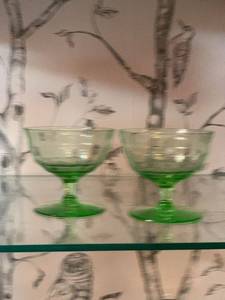 lot 30 image: Pair of Vintage Green Glass Sherbet Dishes