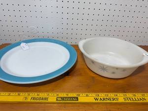 lot 48E image: Vintage Turquoise Rim Platter & Starburst Mixing Bowl Set