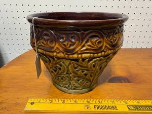 lot 51E image: Vintage Glazed Pottery Planter, Intricate Detailing