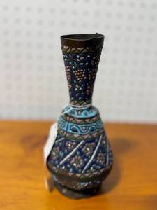 lot 52E image: Vintage Hand-Painted Brass Vase with Artistic Design