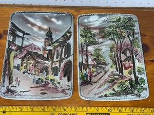 lot 55E image: Pair of Hand-Painted Ceramic Trays with Scenic Designs