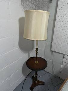 lot 76 image: Vintage Floor Lamp with Built-In Table and Brass Accents