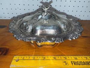 lot 125 image: Silver-Plated Ornate Covered Dish with Floral Design