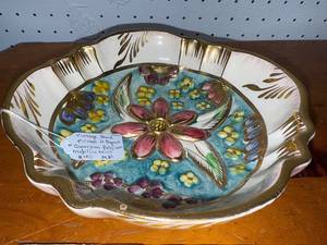 lot 129 image: Vintage Hand-Painted Majolica Bowl, Quaregnon Belgium