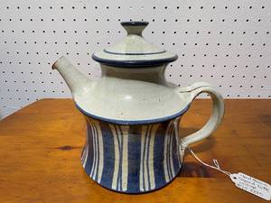 lot 135E image: Vintage Hand-Thrown Ceramic Striped Kettle - Signed