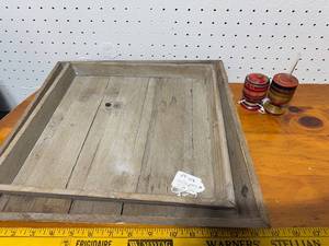 lot 137 image: Hand-Carved Wooden Toothpick Holders and Rustic Wooden Tray Set