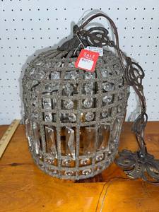 lot 151 image: Vintage Crystal Pendant Chandelier with Ornate Metalwork