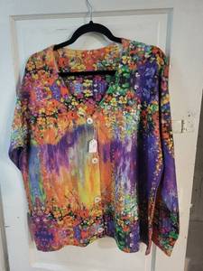 lot 1K image: Set of 2 Colorful Womens Cardigans with Artistic and Applique Designs