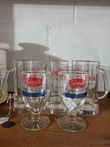 lot 5A image: Set of 8 Vintage Schmidt Beer Glass Mugs and Goblets