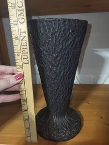 lot 16E image: Textured Black Ceramic Vase with Tree Bark Design, 10 Inch