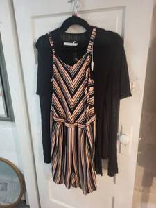 lot 18R image: Womens Clothing Set Including Striped Dress, Cardigan, Tank Top, and Lace Tunic