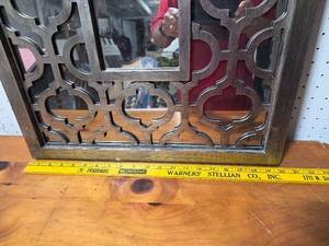 lot 72E image: Decorative Geometric Pattern Wall Mirror with Rustic Wood Finish
