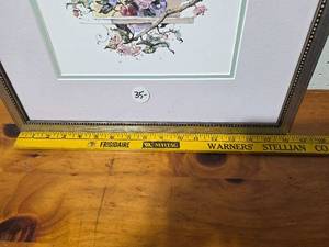 lot 77E image: Framed Birdhouse with Flowers Art Print