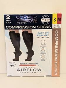 lot 79 image: COPPER FIT ELITE COMPRESSION SOCKS WITH AIRFLOW TECHNOLOGY 2 PACK SM