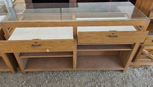 lot 1017 image: Large Glass-top Display Cabinet W Cushioned Drawers