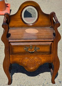lot 1031 image: Miniature Antique Wooden Vanity with Mirror and Drawer