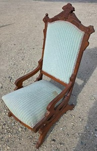 lot 1038 image: Antique Blue-cushioned Wooden Rocking Chair
