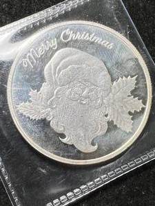 lot 58 image: 1 TROY OZ .999 FINE SILVER 2023 MERRY CHRISTMAS ROUND